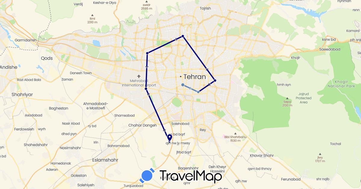 TravelMap itinerary: driving, cycling in Iran (Asia)